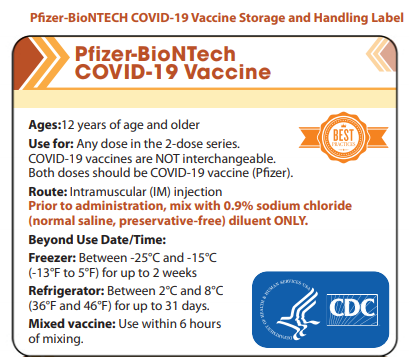 Nhãn bảo quản vắc xin Pfrizer-BioNTech mới nhất (cập nhật 21/06/2021) khi bảo quản trong tủ âm sâu/ tủ lạnh