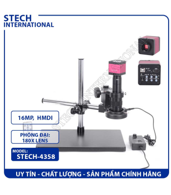 Kính Hiển Vi Điện Tử STECH-4358 | Camera 16MP - Lens 180X - 60 LED Rings