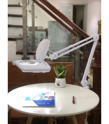Kính lúp kẹp bàn (thấu kính trắng vuông, loại xịn) STECH 8066A-5X-V